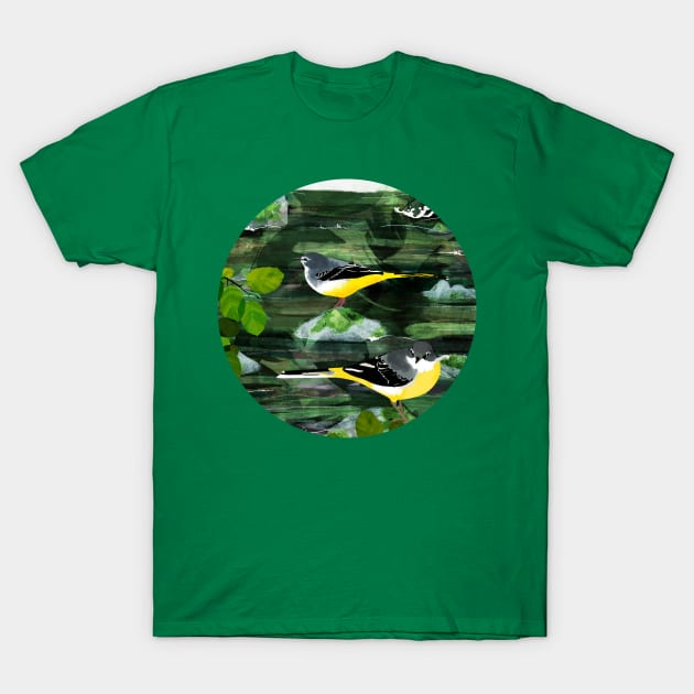 Grey Wagtail Birds T-Shirt by KatherineBlowerDesigns